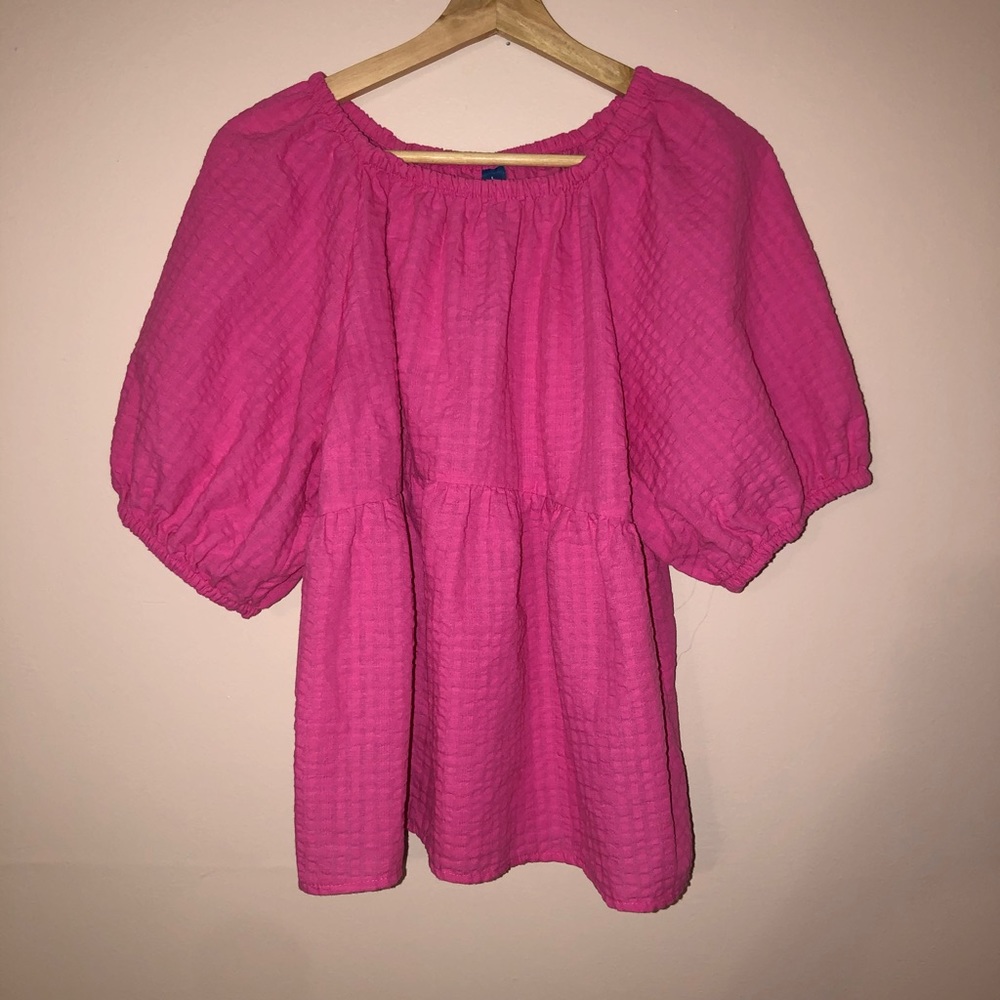 Hot pink puff sleeve shirt